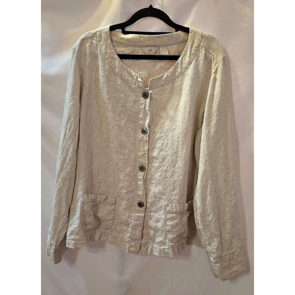 J. Jill Women's Career Casual Beige Long Sleeve 100% Linen Light Jacket Size XL